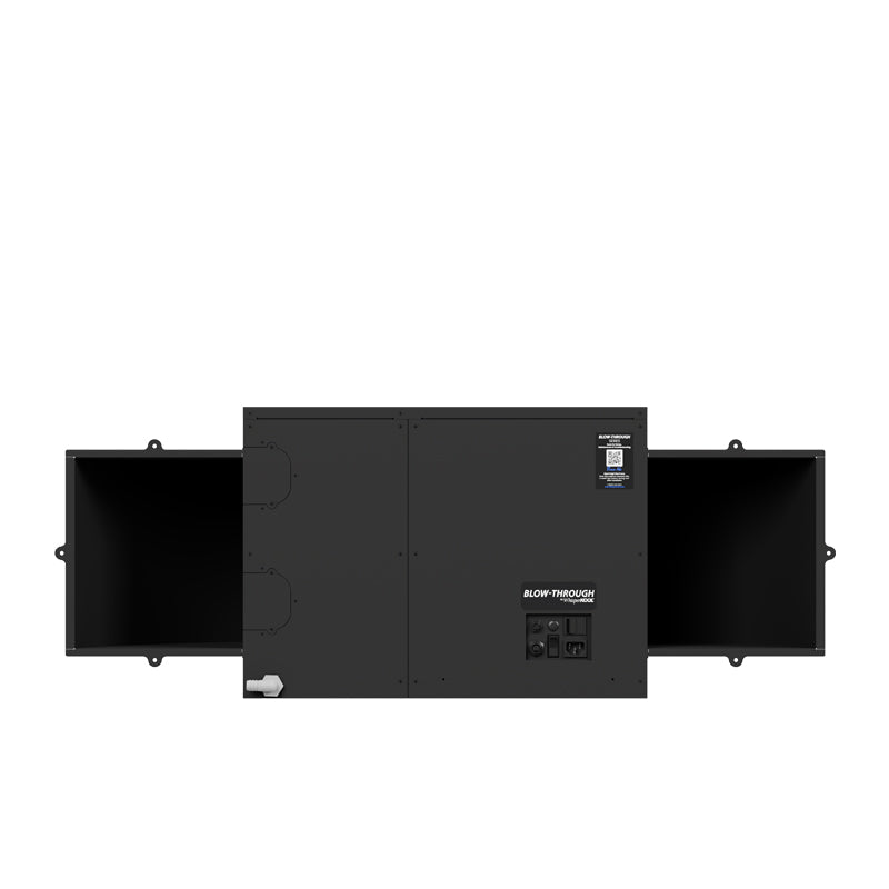 Black WhisperKOOL blow-through cooling unit with both side openings and central control panel