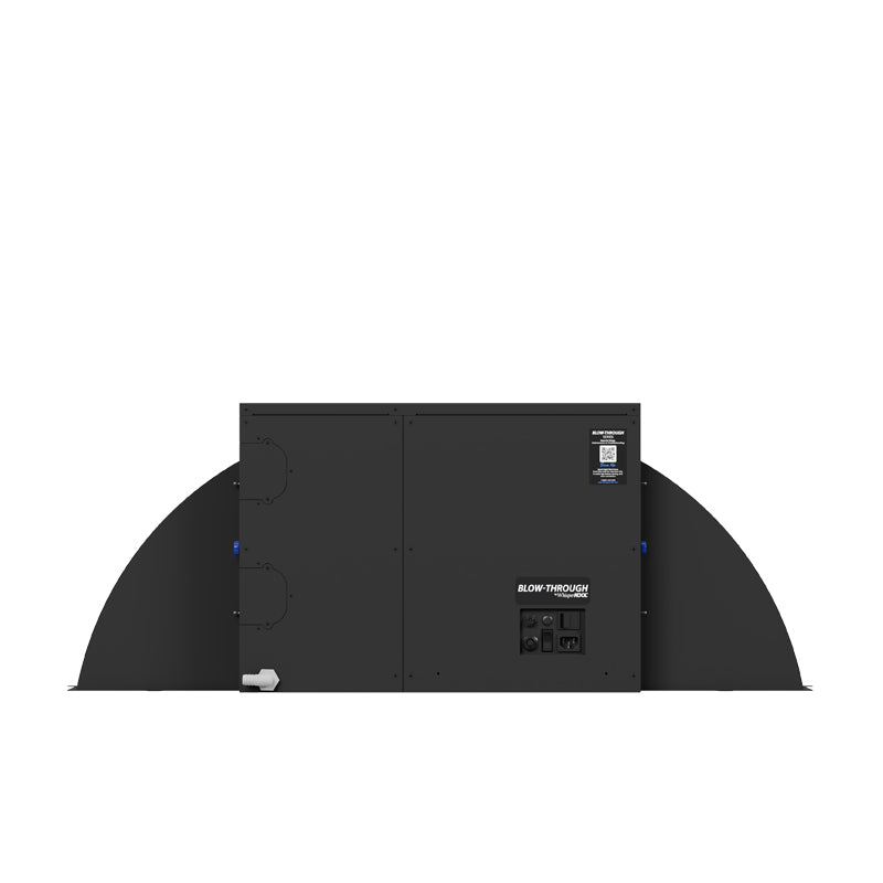 Black WhisperKOOL blow-through cooling unit with curved duct shrouds and control panel