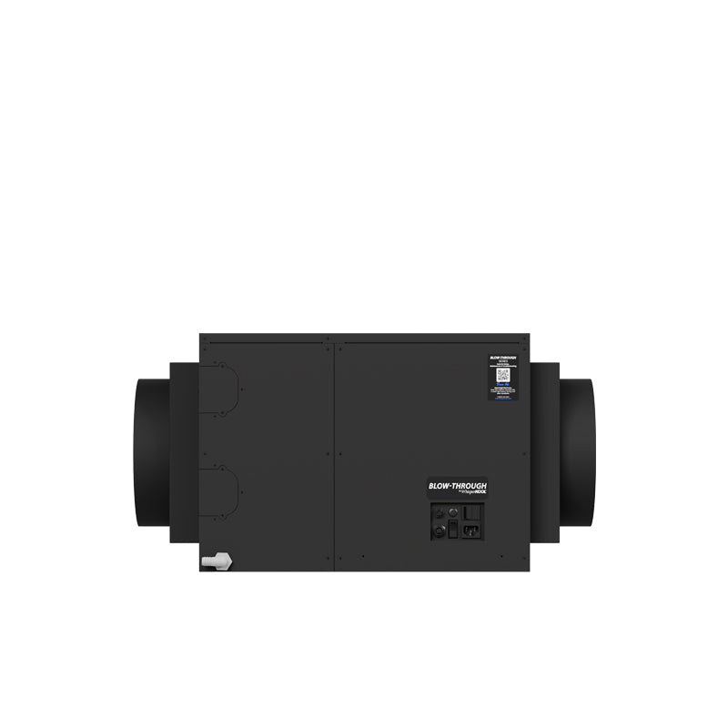 WhisperKOOL blow-through wine cellar cooling unit with duct-style vents, black housing
