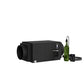 Black blow-through cooling unit with side duct outlet and control interface panel