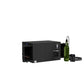 Black blow-through cooling unit with open access panel exposing internal components