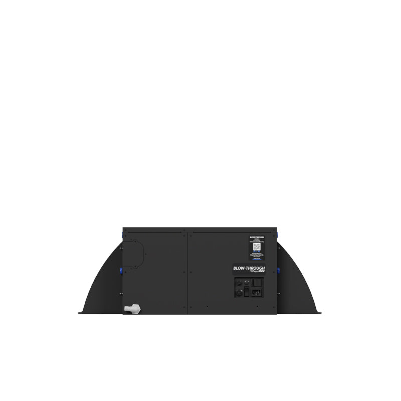 Black cooling unit side view with curved end covers and control panel