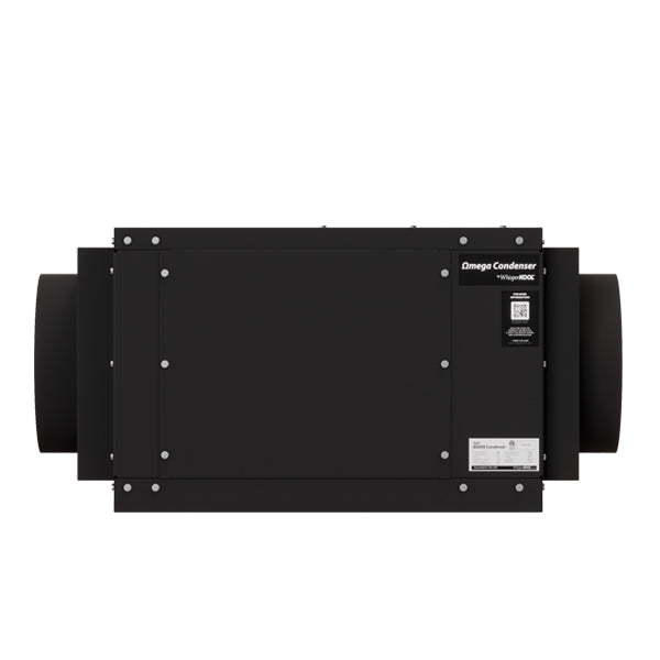 Black condenser module with side duct openings and front control panel