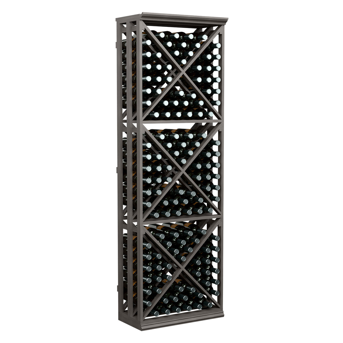 6ft lattice wine bottle storage rack with six rows, black frame, bottles visible