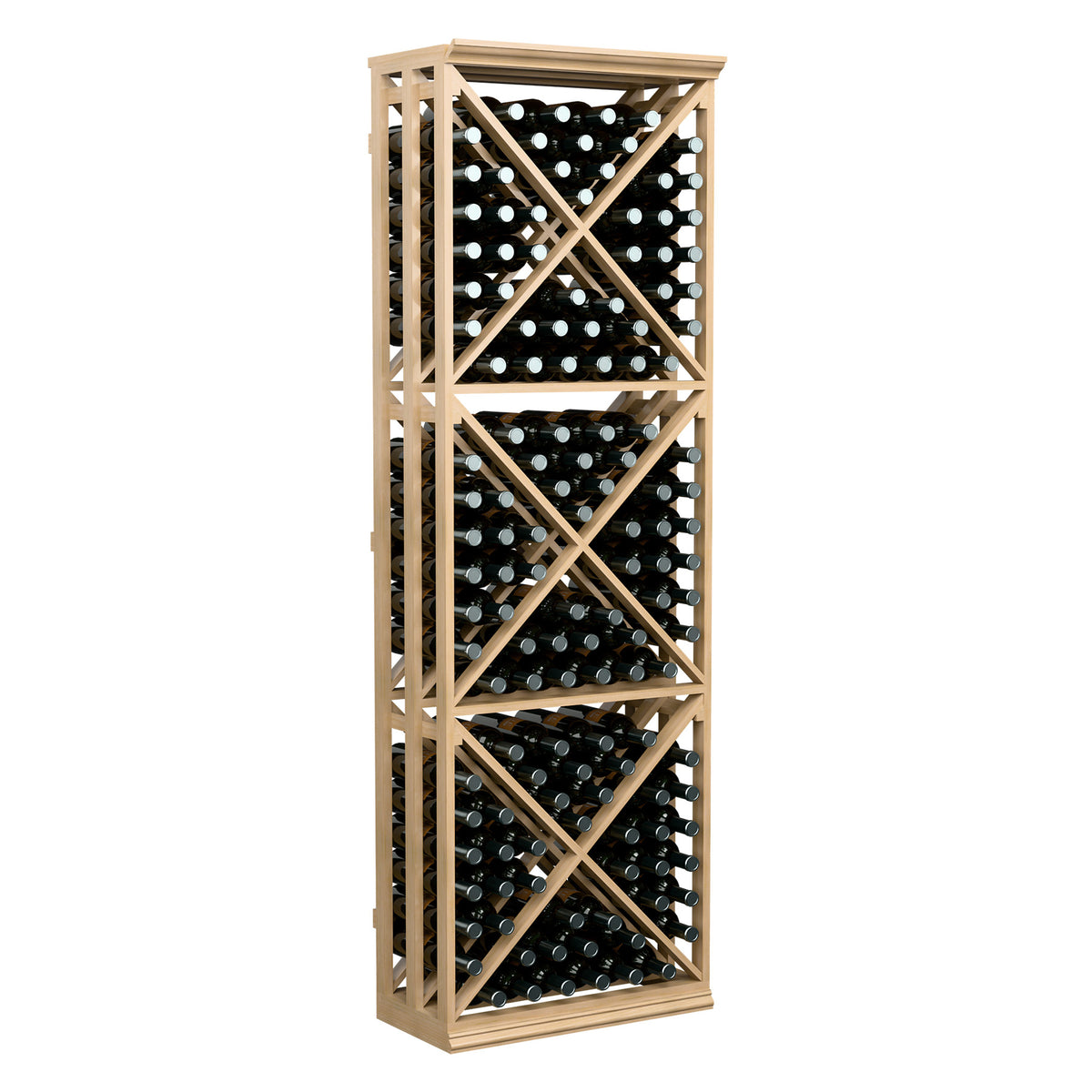 6ft wine bottle storage rack with light wood lattice and cross-braced cubes
