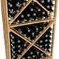 6ft wine bottle storage rack, close-up of light wood cube lattice holding bottles