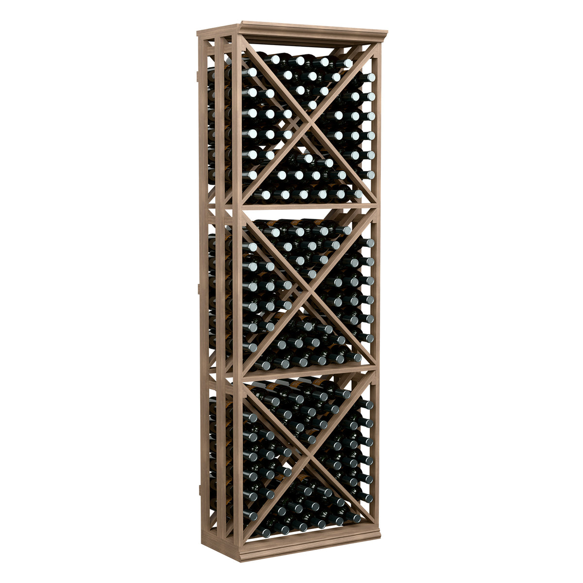 6ft wine bottle storage rack with light wood X-cube lattice and bottle slots