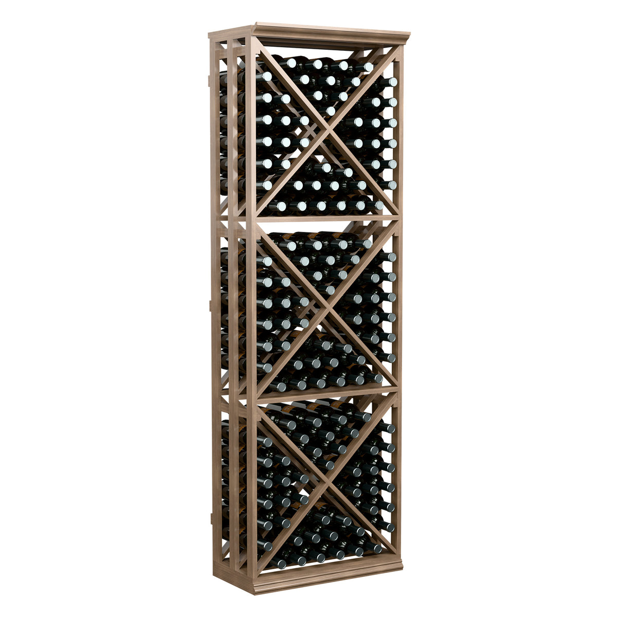 6ft wine bottle storage rack with light wood lattice frame and cross-brace pattern