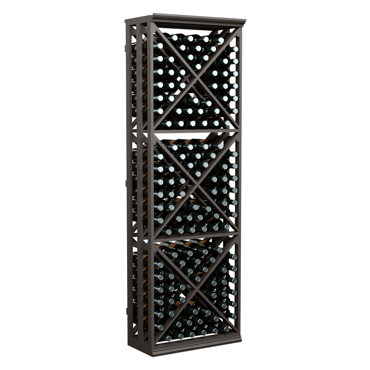 6ft wine bottle storage rack with dark frame lattice and cross-braced cube cells