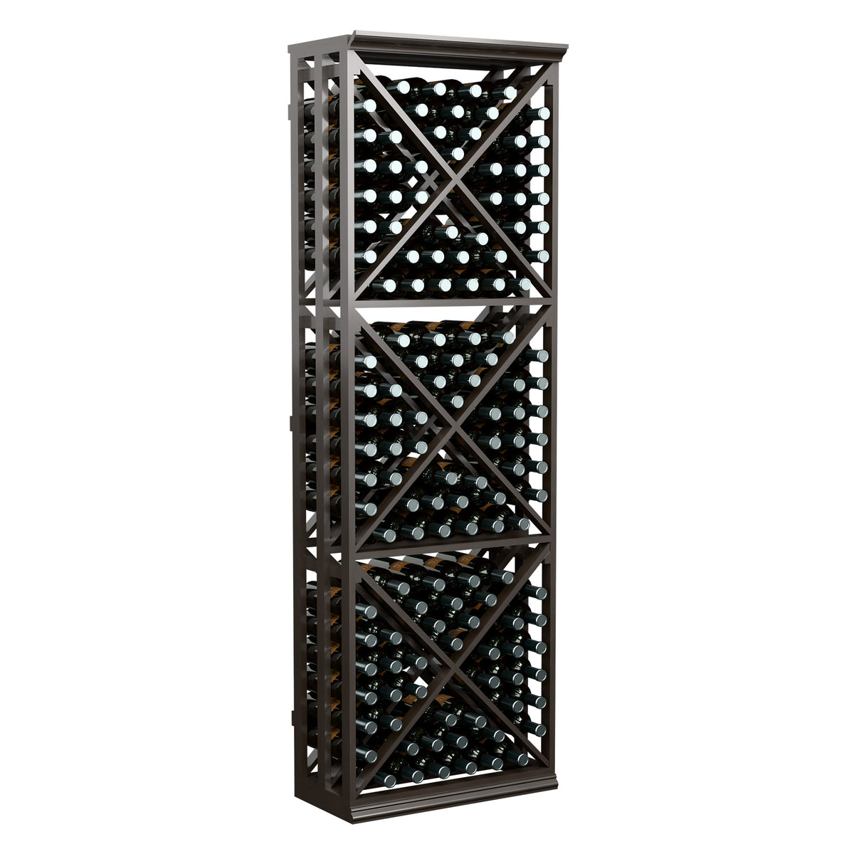 6ft wine bottle storage rack with dark lattice frame and bottle-filled cube slots