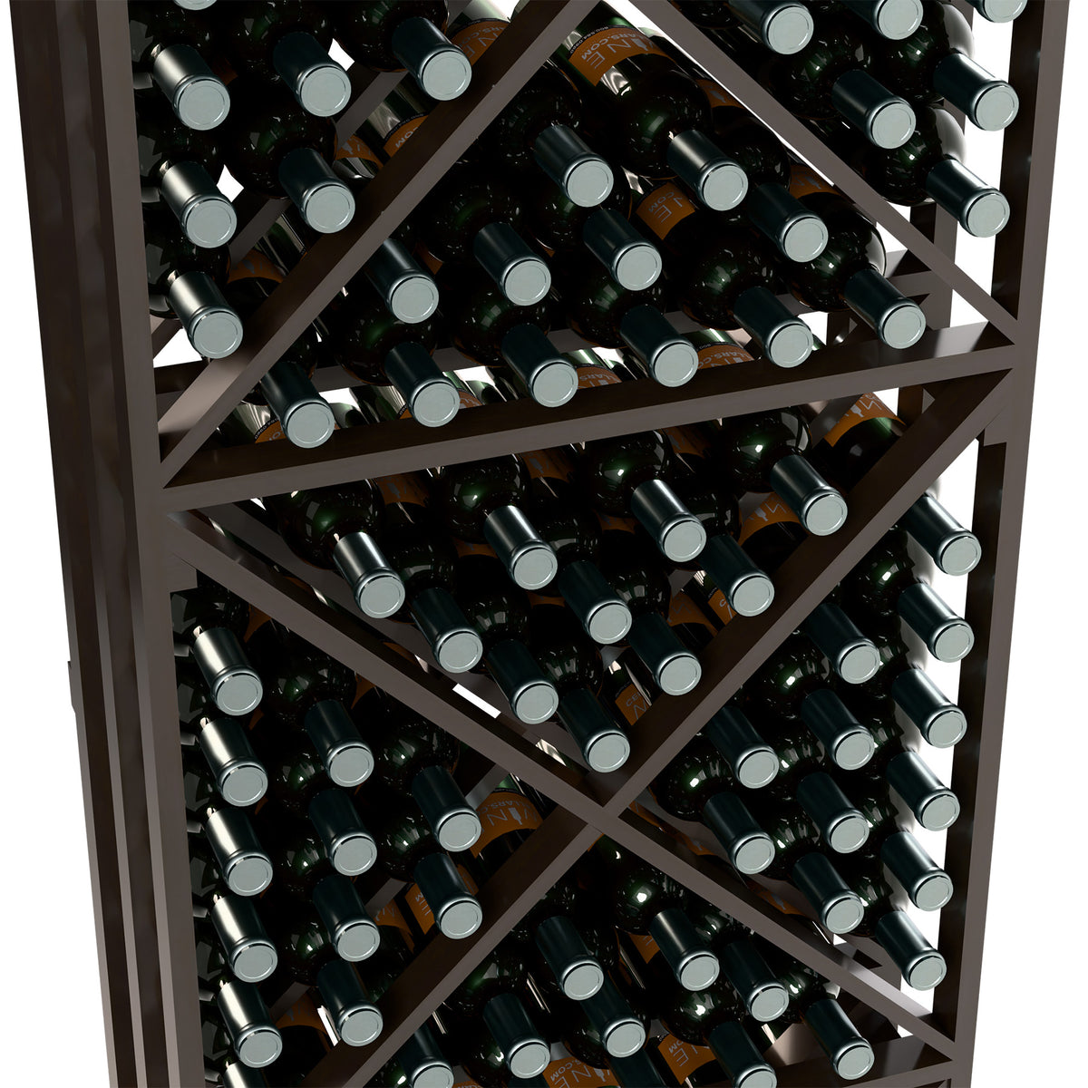 6ft wine bottle storage rack close-up: dark frame lattice with bottles on each tier