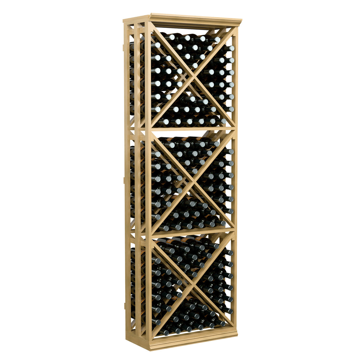 Light wood 6ft wine bottle storage rack with lattice X-cube design and bottle rows