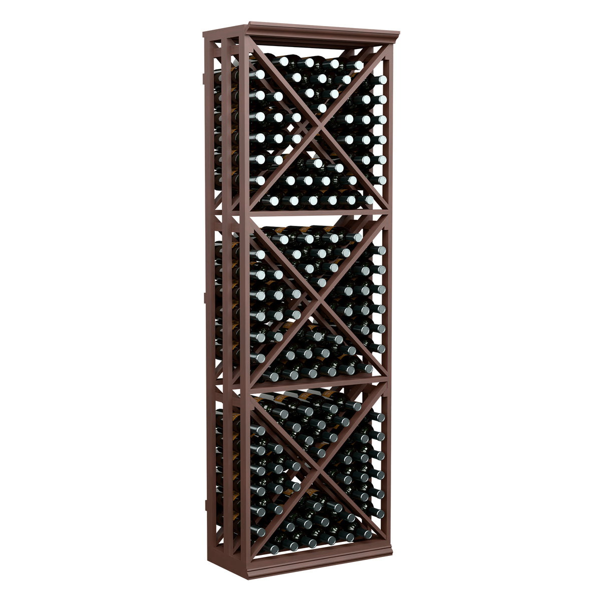 Dark wood 6ft wine bottle storage rack with lattice X-cube compartments for bottles