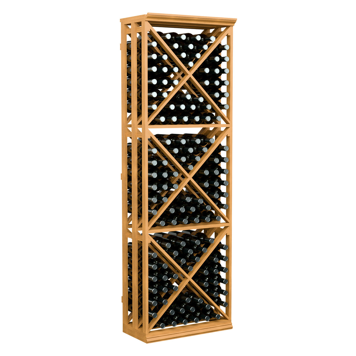 6FT lattice X-cube wine storage rack, light wood frame with X-brace shelving