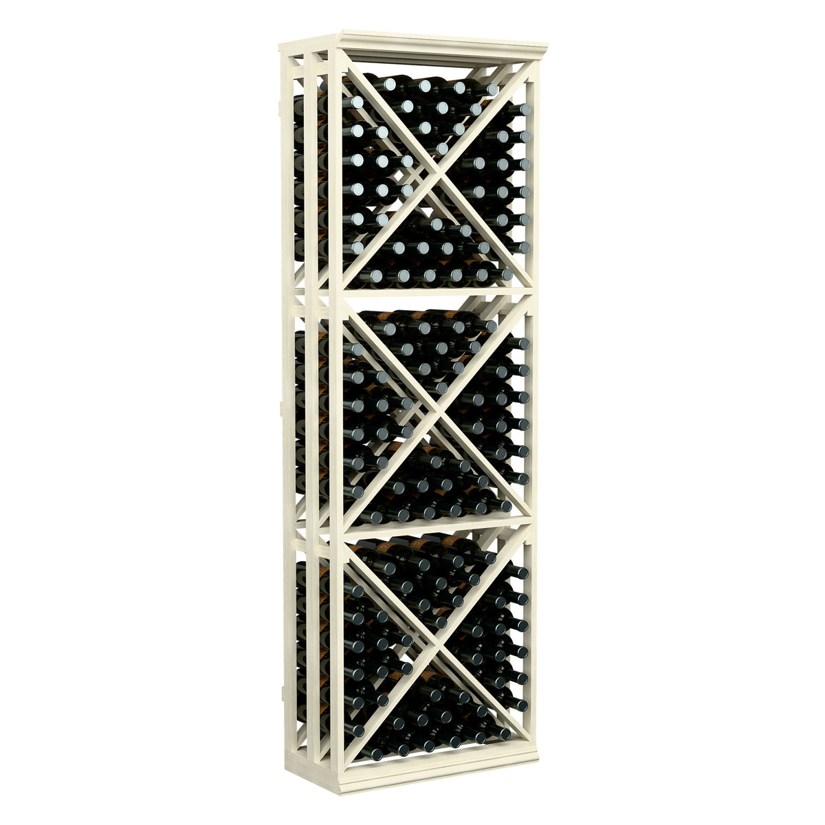 6FT lattice X-cube wine storage rack, whitewashed frame with X-brace grid