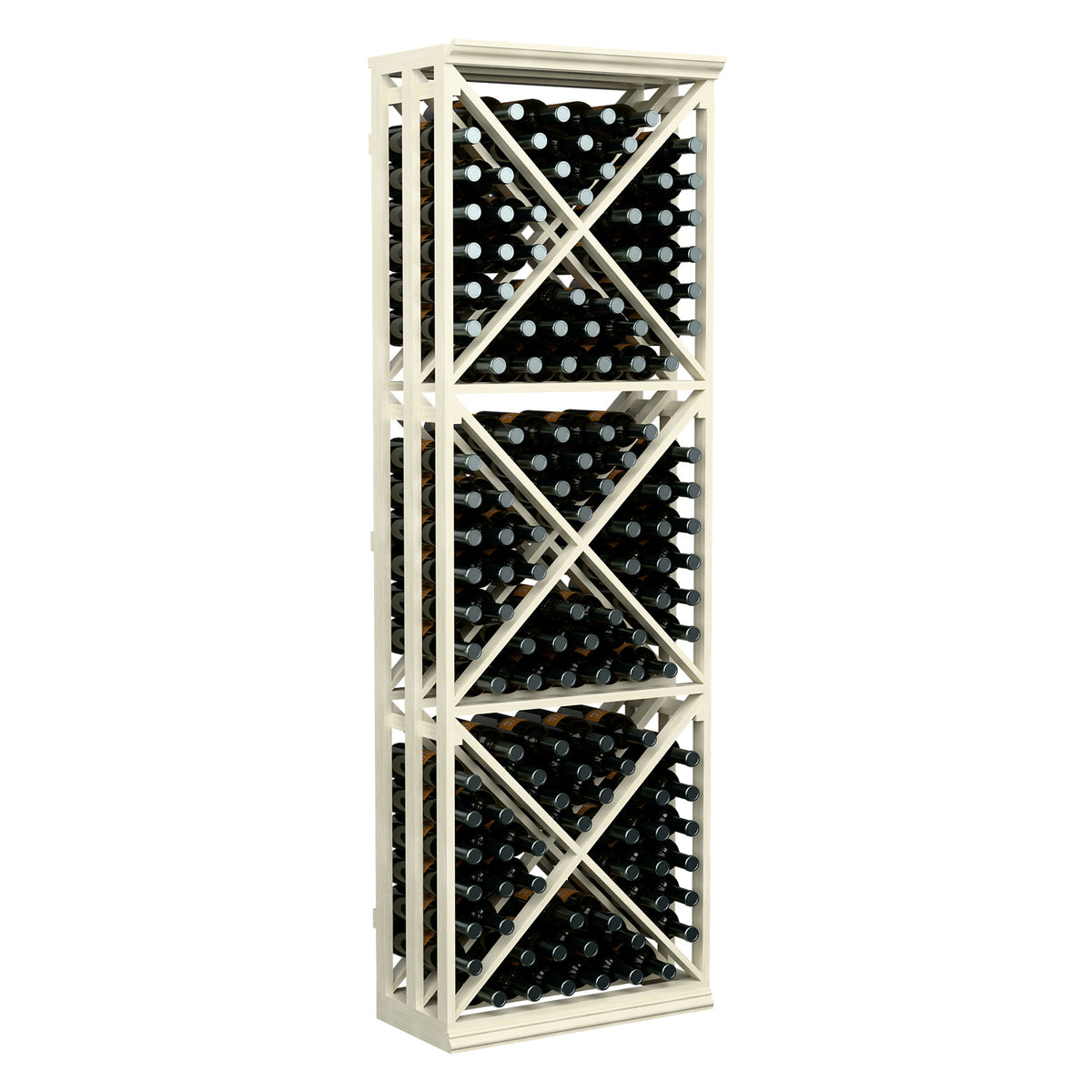 6FT lattice X-cube wine storage rack, white frame with cross-brace bottle compartments