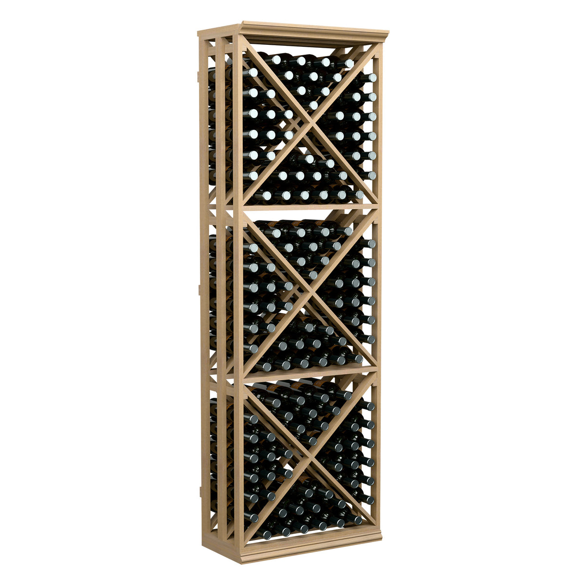 6ft light wood lattice X-cube wine bottle storage rack with crisscross compartments