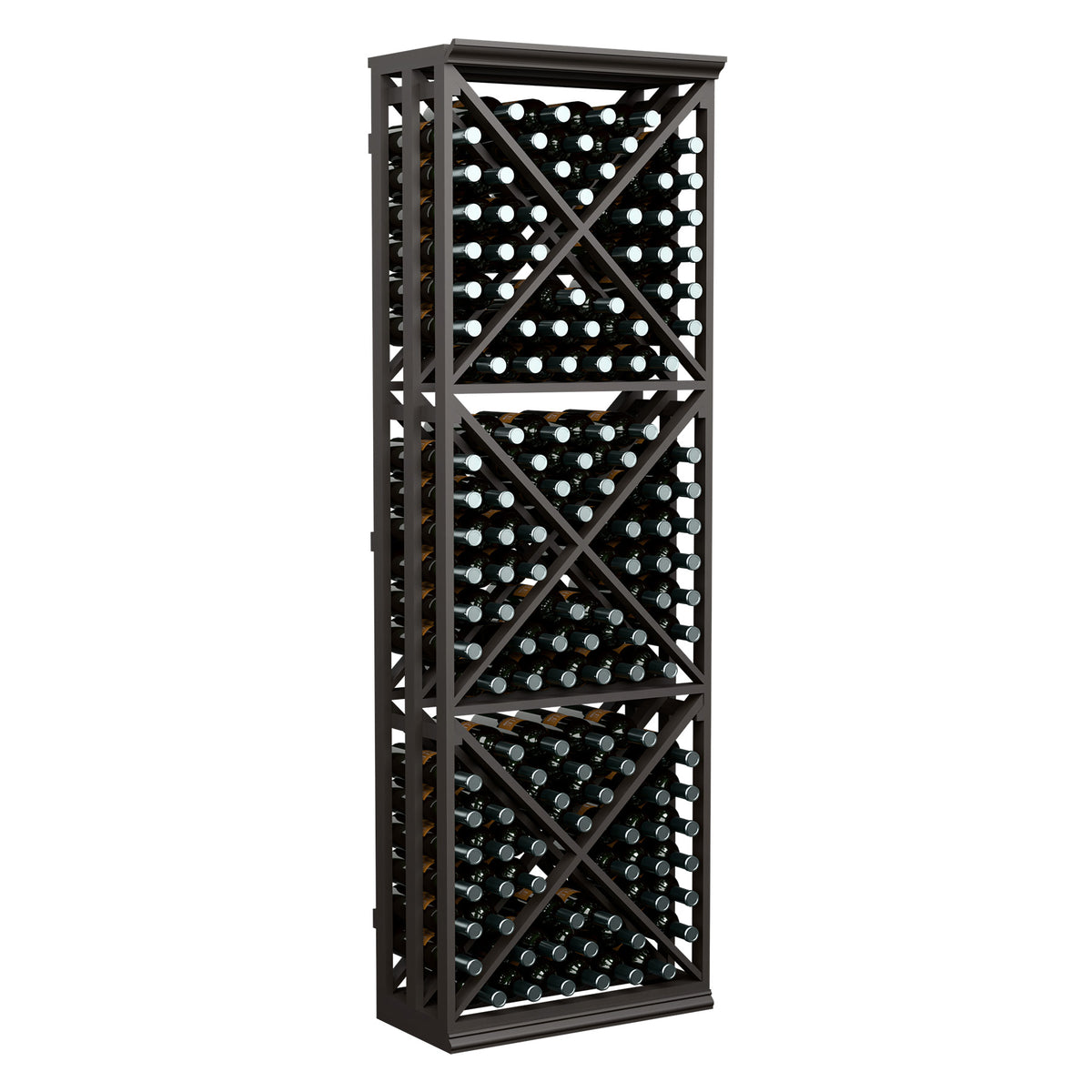 6 ft lattice wine bottle storage rack with crisscross X braces, black frame