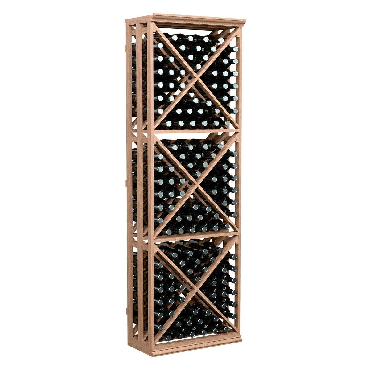 6FT wine bottle storage rack with lattice cross-brace, holds dark bottles, red-brown frame