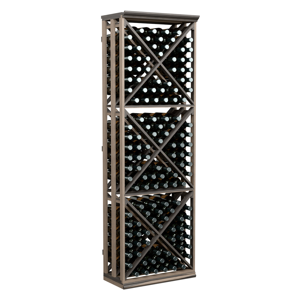 6FT lattice wine bottle storage rack with crisscross shelves, dark frame
