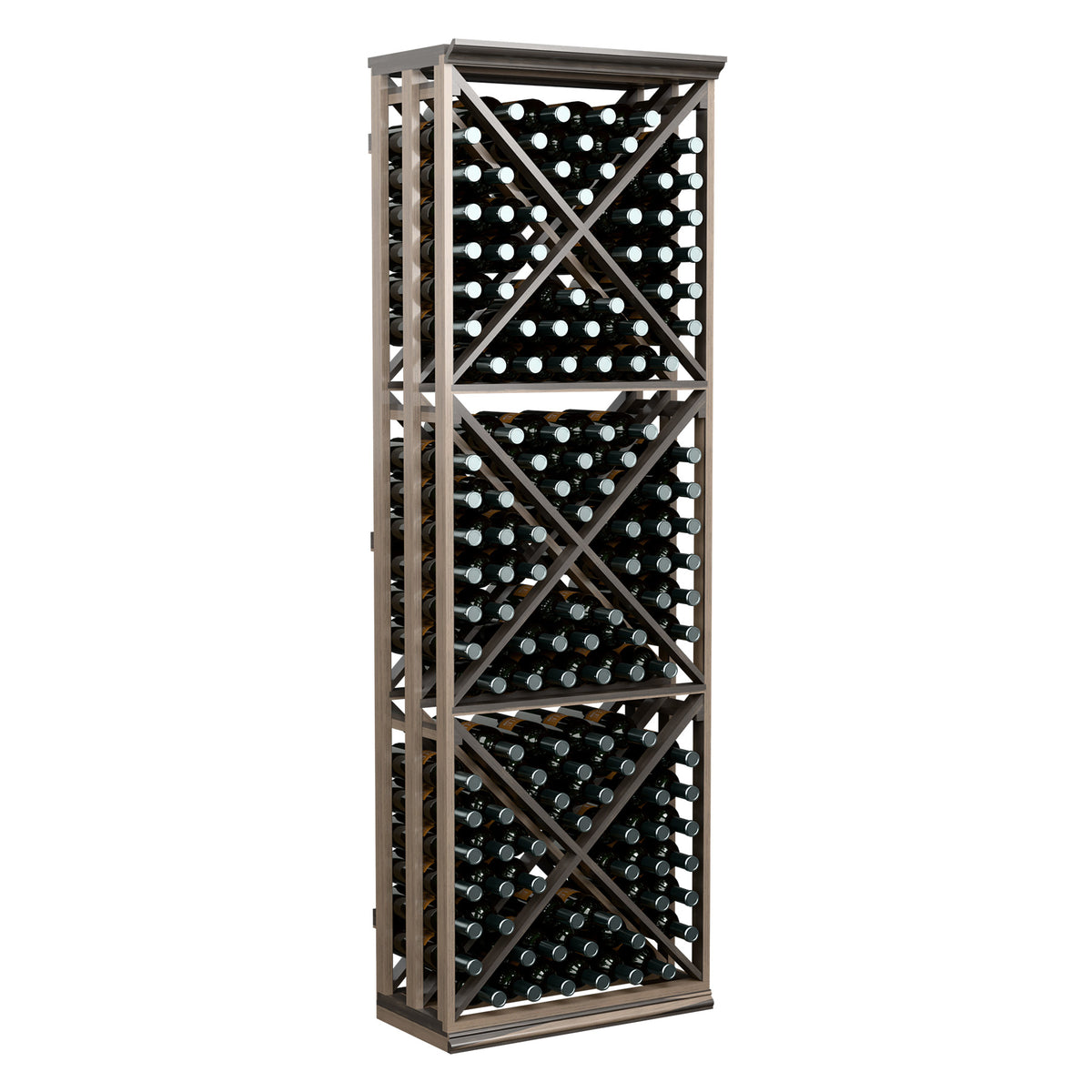 Full front view of 6FT lattice wine bottle rack with crisscross shelves, dark frame