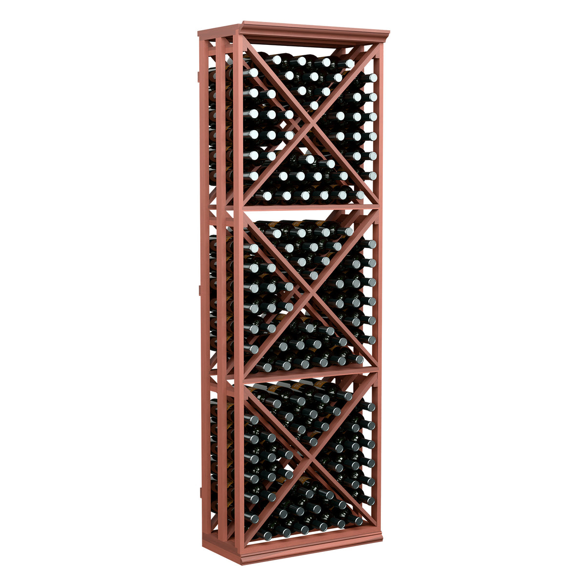 6FT lattice wine bottle storage rack with crisscross shelves, reddish-brown frame