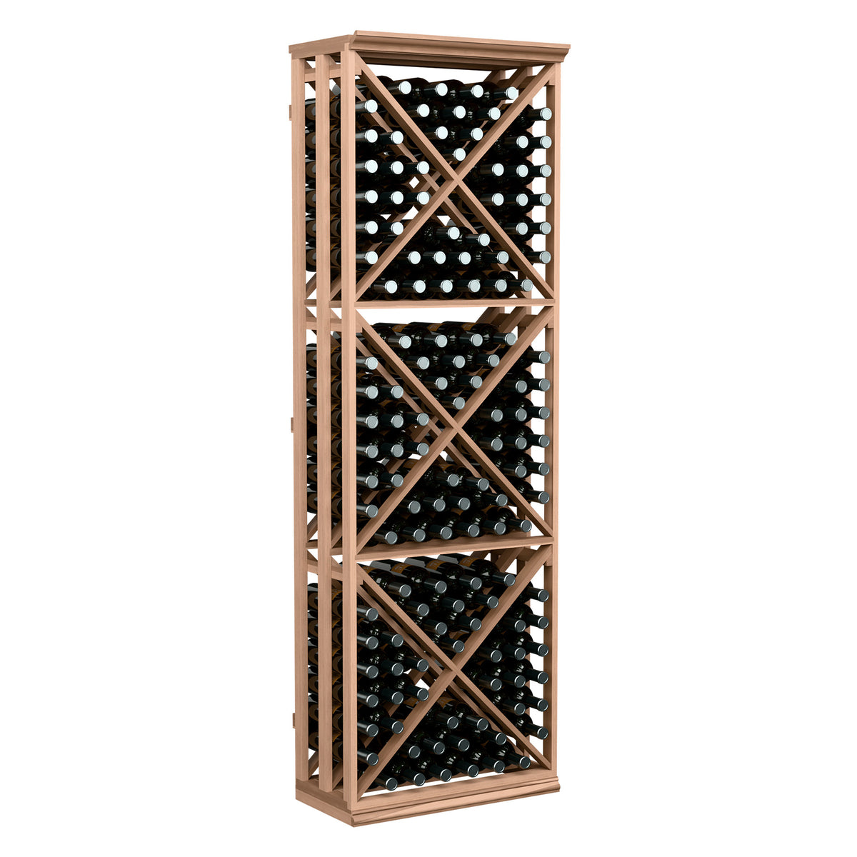 6FT lattice wine bottle storage rack with crisscross shelves, light wood frame