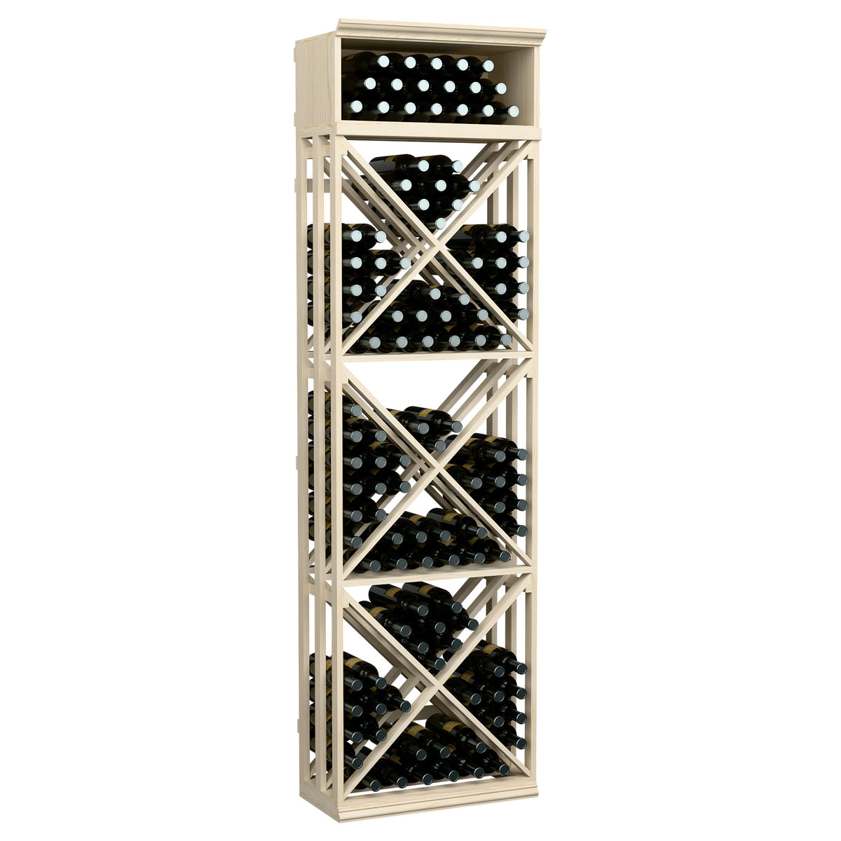 7-ft wine bottle storage rack with X-brace lattice, whitewashed wood frame