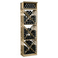 Natural wood lattice wine bottle storage rack with X-frame shelves and bottle grid