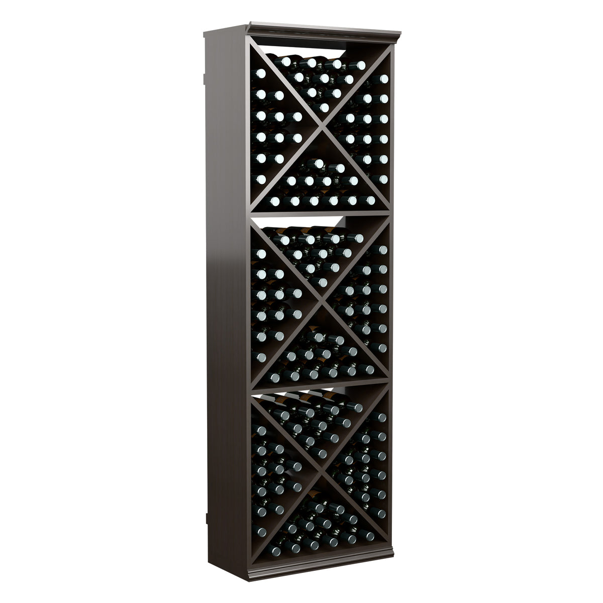 Dark wood 6FT X-cube wine storage rack with open crisscross bottle bays