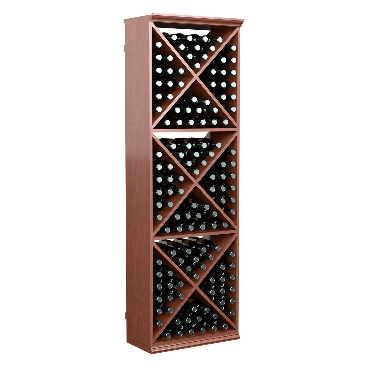 Wine bottle storage rack, 6 ft, warm wood tone with stacked cross-brace bottle slots