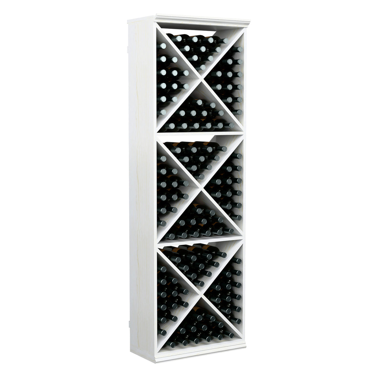 White wine bottle storage rack with X-cube cubbies holding bottles, 6-ft tall
