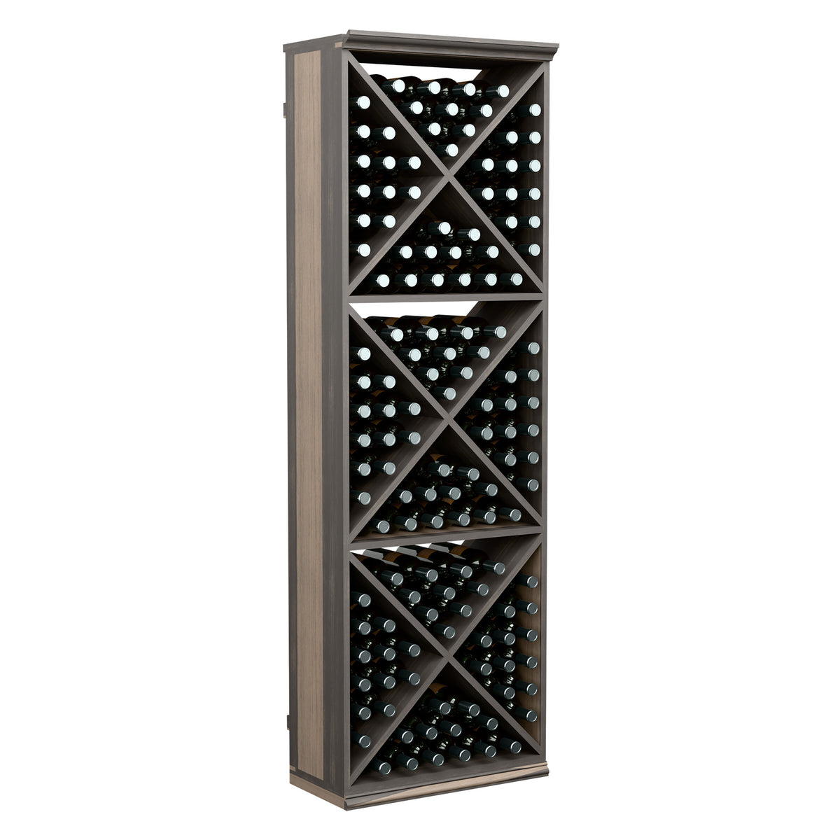 6FT wine bottle storage rack with X-style dividers, dark stained wood frame, holds bottles