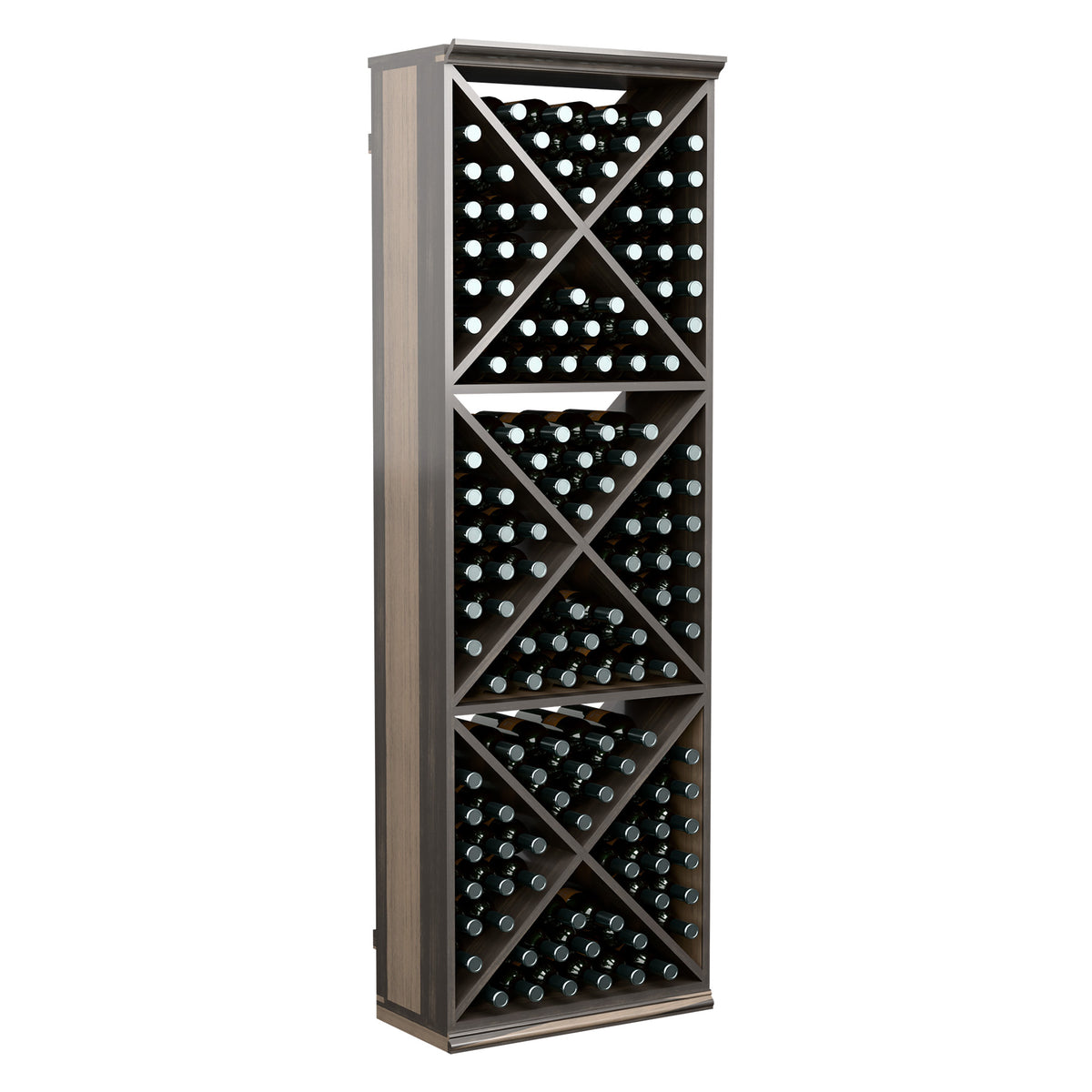 6FT wine bottle storage rack with X dividers, dark wood cabinet style, filled with bottles
