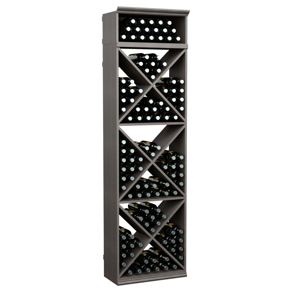 X-cube wine bottle storage rack with diagonal shelves, dark finish, front view