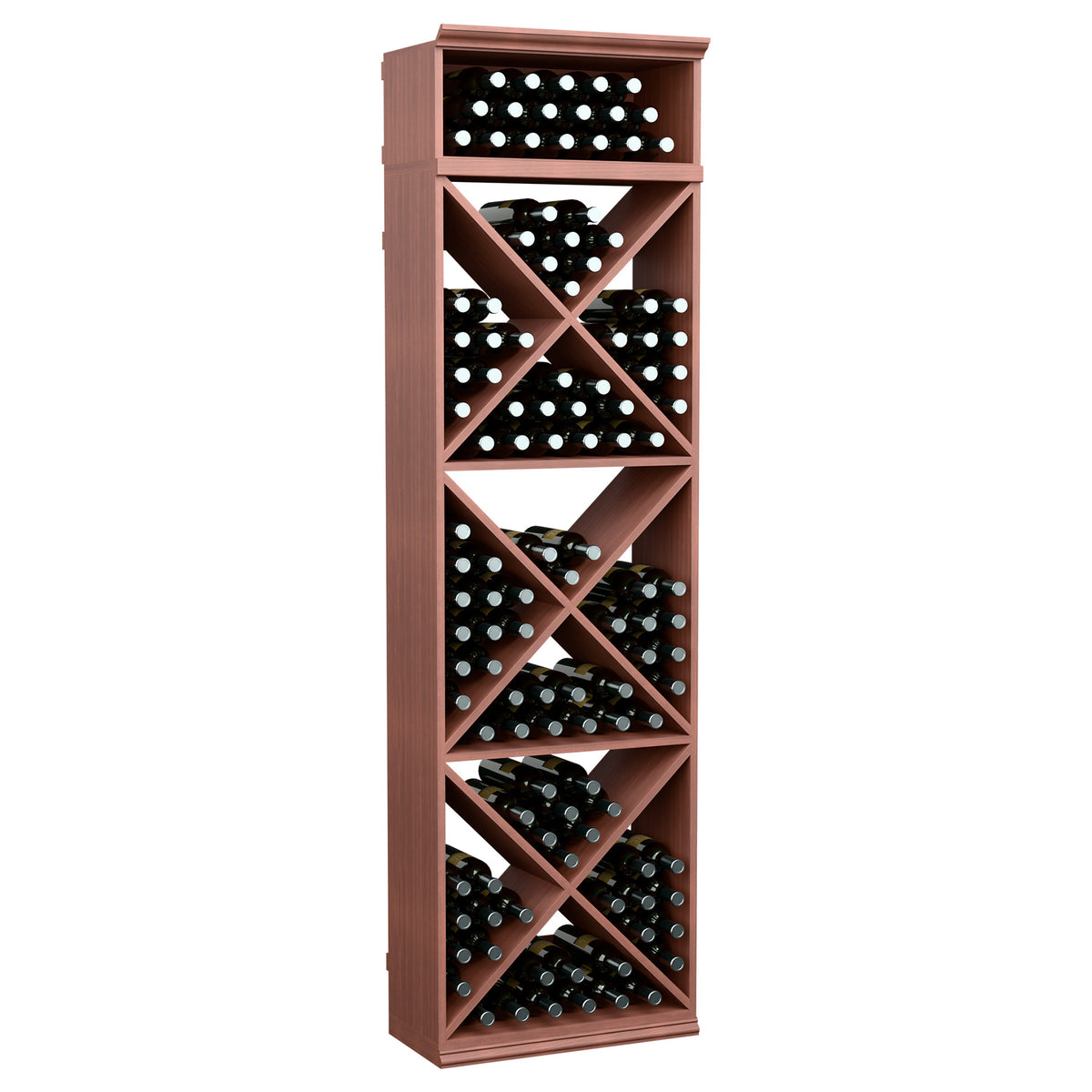 X-cube wine bottle storage rack with diagonal shelves, reddish-brown finish, front view