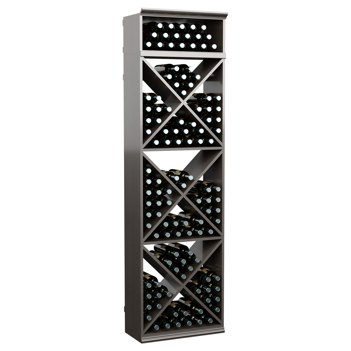 Black X-cube wine bottle storage rack with diagonal crisscross bottle slots.