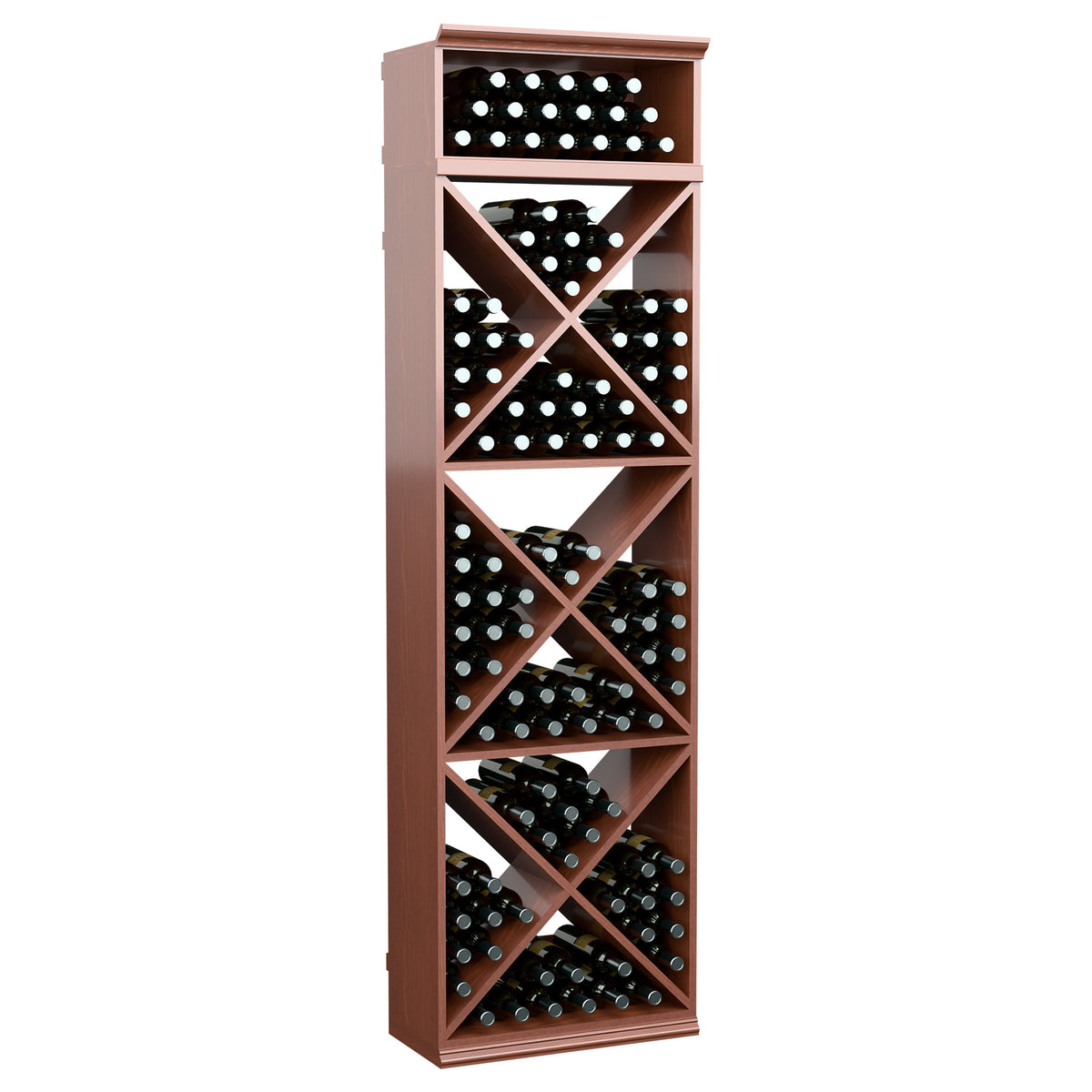 Rust-toned wine rack with X-cube cubbies and bottle-hole openings
