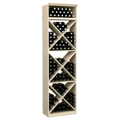Wine bottle storage rack, natural-looking white wash finish, X-cube shelves with bottles